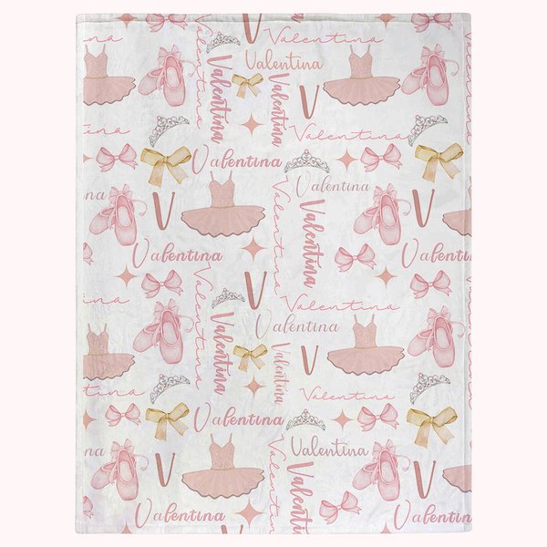 Couverture Rose Thème Ballet Personnalisée avec Nom et Initiale Décoration Maison Cadeau d'Anniversaire pour Enfant Ballerine