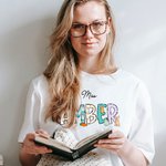 Personalized Bunny Pattern Sweatshirt Hoodie T-Shirt with Cute Name Easter Gift for Teacher