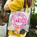 Personalized Waterproof Pink Dolly Font Clear Tote Bag with Name and Letter Birthday Bridesmaid Gift for Her