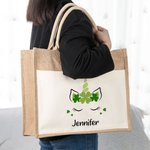 Sac à Dos en Toile et Jute Personnalisé avec Nom Cadeau d'Anniversaire de Saint Patrick pour Enfant Fille