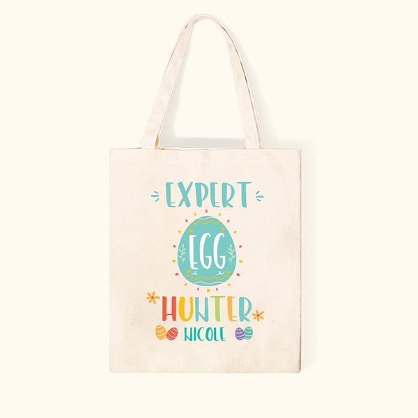Borsa Tote in tela personalizzata dell'esperto pasquale cacciatore di uova con nome Regalo di buona Pasqua per bambini