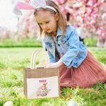 Personalized Cute Bunny Holding Flowers Jute Tote Bag with Name Easter Gift for Kids