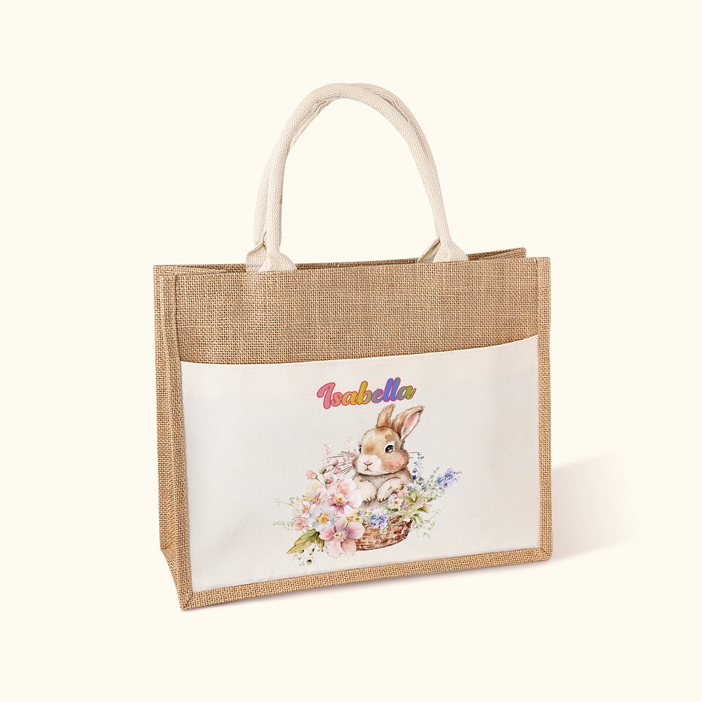 Sac à main en toile de jute personnalisé avec nom Cadeau de Pâques pour enfants