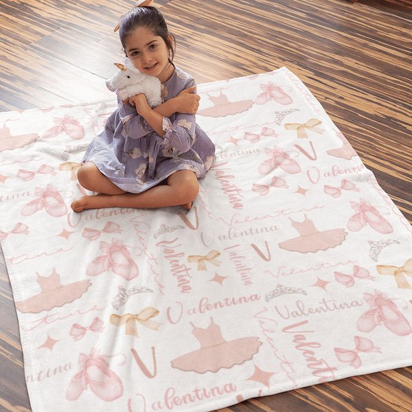 Falda de Ballet Rosa Personalizada Manta con Nombre e Inicial Regalo de Cumpleaños para Niños Amantes del Baile