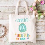 Borsa Tote in tela personalizzata dell'esperto pasquale cacciatore di uova con nome Regalo di buona Pasqua per bambini