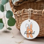 Personalised Bunny Ears Initial Ceramic Ornament with Name Easter Basket Tag Gift for Kids