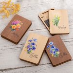 Personalized Watercolor Birth Flower Wooden Needle Storage Box with Magnet and Engraved Name Mother's Day Birthday Gift for Sewing Enthusiast