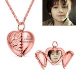 Collier Photo Pendentif Personnalisé avec Message Forme Coeur Ailes d'Ange Cadeau Anniversaire Fête pour Femme
