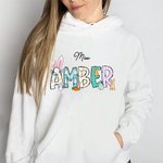 Personalized Bunny Pattern Sweatshirt Hoodie T-Shirt with Cute Name Easter Gift for Teacher