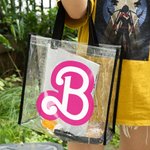 Personalized Waterproof Pink Dolly Font Clear Tote Bag with Name and Letter Birthday Bridesmaid Gift for Her