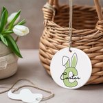 Personalised Bunny Ears Initial Ceramic Ornament with Name Easter Basket Tag Gift for Kids