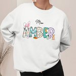 Personalized Bunny Pattern Sweatshirt Hoodie T-Shirt with Cute Name Easter Gift for Teacher