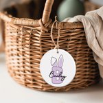 Personalised Bunny Ears Initial Ceramic Ornament with Name Easter Basket Tag Gift for Kids