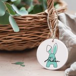Personalised Bunny Ears Initial Ceramic Ornament with Name Easter Basket Tag Gift for Kids