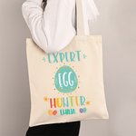 Borsa Tote in tela personalizzata dell'esperto pasquale cacciatore di uova con nome Regalo di buona Pasqua per bambini