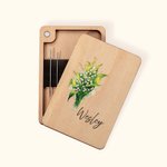 Personalized Watercolor Birth Flower Wooden Needle Storage Box with Magnet and Engraved Name Mother's Day Birthday Gift for Sewing Enthusiast