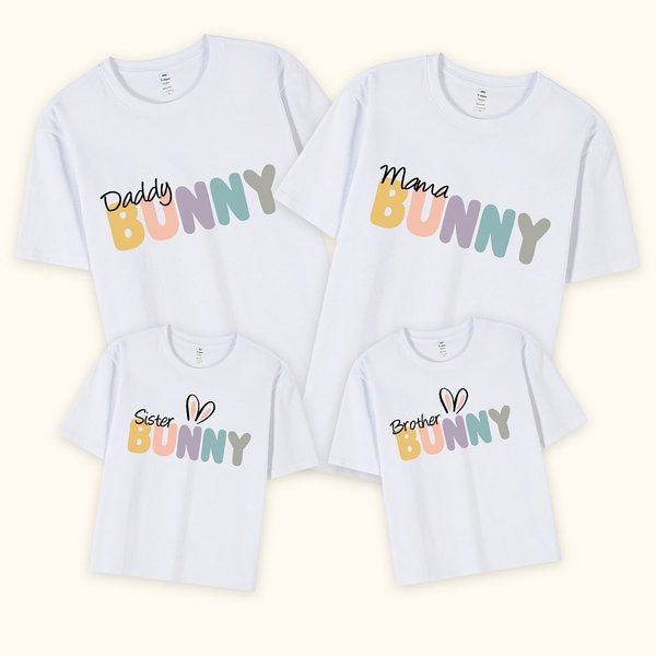 Personalized Easter Bunny Pure Cotton Family Matching Shirt with Title Easter Gift for Family Kids