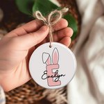Personalised Bunny Ears Initial Ceramic Ornament with Name Easter Basket Tag Gift for Kids