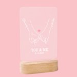 Personalised You & Me Couple Holding Hands Acrylic Plaque with LED Wooden Base Valentine's Day Gift Home Decor for Him Her
