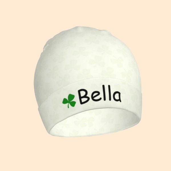 Personalized Shamrock Cotton Baby Beanie Hat Lucky Charm Accessory St Patrick's Day Irish Baby Shower Gift for Newborn Infant