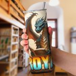 Dragon de livre personnalisé 20oz Skinny Tumbler avec paille et nom Cadeau d'anniversaire pour les lecteurs amoureux des livres