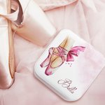 Personalized Watercolor Ballet Slippers Leather Jewelry Box with Name Portable Travel Accessory Birthday Gift for Girls