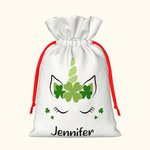 Personalized Shamrock Unicorn Drawstring Gift Bag with Name Irish Wedding Favors St. Patrick's Day Gift for Kid Girl