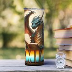 Dragon de livre personnalisé 20oz Skinny Tumbler avec paille et nom Cadeau d'anniversaire pour les lecteurs amoureux des livres