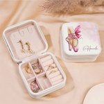 Personalized Watercolor Ballet Slippers Leather Jewelry Box with Name Portable Travel Accessory Birthday Gift for Girls