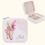 Personalized Watercolor Ballet Slippers Leather Jewelry Box with Name Portable Travel Accessory Birthday Gift for Girls