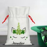 Personalized Shamrock Unicorn Drawstring Gift Bag with Name Irish Wedding Favors St. Patrick's Day Gift for Kid Girl