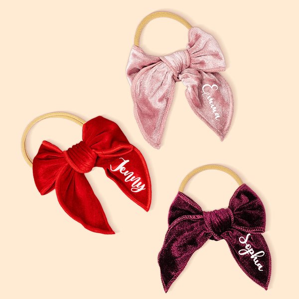 Fascia con fiocco di velluto personalizzata per bambina con nome Accessorio per capelli multicolore Regalo per la festa del bebè per la neomamma