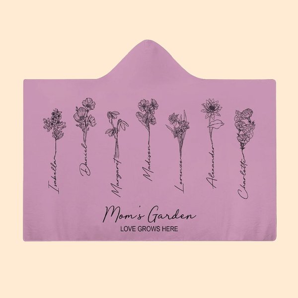 Personlig håndmalt teppe med hette med fødselsblomst Linjekunst Bærbart reisetilbehør til hjemmet Bursdagsgave til mor bestemor