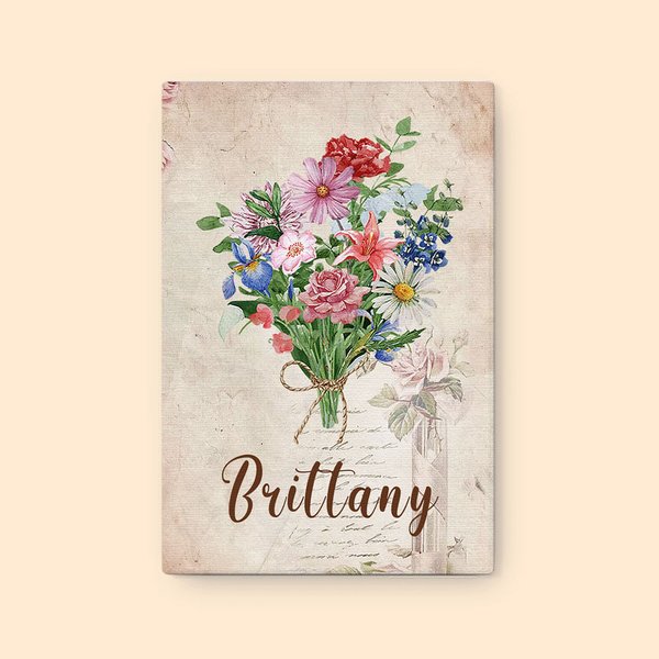 Personalized Family Watercolor Birth Flower Bouquet Canvas Painting Home Decoration Birthday Mother's Day Gift for Mom Grandma