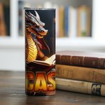 Dragon de livre personnalisé 20oz Skinny Tumbler avec paille et nom Cadeau d'anniversaire pour les lecteurs amoureux des livres
