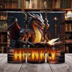 Dragon de livre personnalisé 20oz Skinny Tumbler avec paille et nom Cadeau d'anniversaire pour les lecteurs amoureux des livres