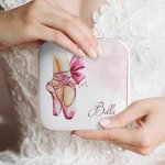 Personalized Watercolor Ballet Slippers Leather Jewelry Box with Name Portable Travel Accessory Birthday Gift for Girls