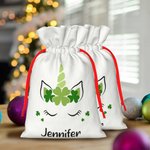Personalized Shamrock Unicorn Drawstring Gift Bag with Name Irish Wedding Favors St. Patrick's Day Gift for Kid Girl
