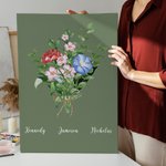 Personalized Family Watercolor Birth Flower Bouquet Canvas Painting Home Decoration Birthday Mother's Day Gift for Mom Grandma