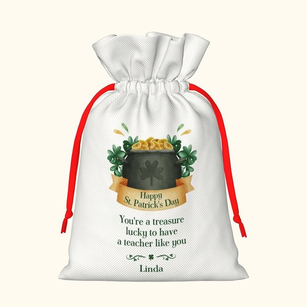 Henkilökohtainen Happy Pyhän Patrickin päivä kiristysnauha lahjapussi nimi Lucky Party suosii Irlannin loma lahja perheen ystävä