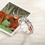 Personalized Cute Highland Cow Sterling Silver Ring with Engraved Text Birthday Mother's Day Gift for Women Highland Cow Lover