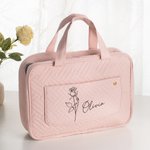 Personalizzato fiore di nascita pieghevole organizzatore di trucco appeso borsa da toilette con nome e quattro scomparti regalo di compleanno per la festa della mamma per le donne