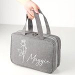 Personalizzato fiore di nascita pieghevole organizzatore di trucco appeso borsa da toilette con nome e quattro scomparti regalo di compleanno per la festa della mamma per le donne