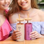 Personalized Birth Flower Name 17oz Glass Tumbler with Silicone Sleeve Engraved Bamboo Lid and Straw Birthday Gift for Her