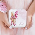 Personalized Watercolor Ballet Slippers Leather Jewelry Box with Name Portable Travel Accessory Birthday Gift for Girls