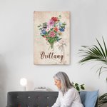 Personalized Family Watercolor Birth Flower Bouquet Canvas Painting Home Decoration Birthday Mother's Day Gift for Mom Grandma