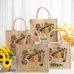 Personalized The Hunt Is On Jute Tote Bag with Camouflage Bunny Pattern and Name Easter Gift for Kid