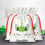 Personalized Shamrock Unicorn Drawstring Gift Bag with Name Irish Wedding Favors St. Patrick's Day Gift for Kid Girl
