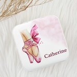 Personalized Watercolor Ballet Slippers Leather Jewelry Box with Name Portable Travel Accessory Birthday Gift for Girls