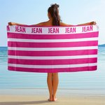 Serviette de Plage Personnalisée avec Nom Accessoire Serviette Super Absorbante à Raies Classiques Accessoire de Voyage Plage Cadeau pour Famille